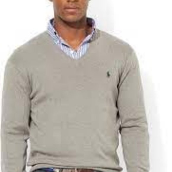 Polo Ralph Lauren Men's Pima Cotton V-Neck Gray Pullover Sweater Size Large - Picture 1 of 8